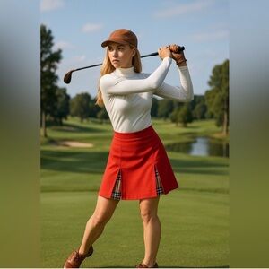 Burberry Vibrant Red Mini Skirt with Plaid Detail